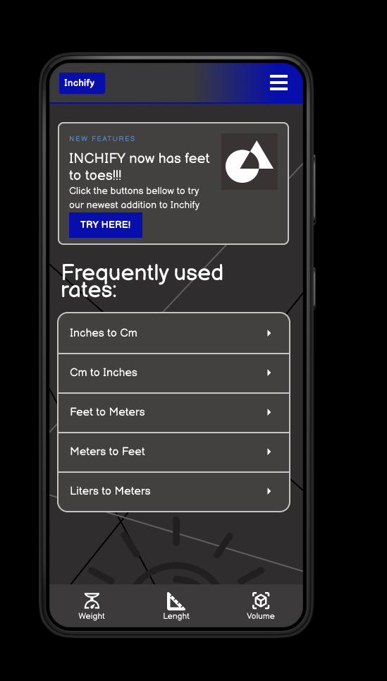 The main screen of Inchify